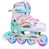 PIPIZHU Pattini in linea per bambini, bambina regolabili, per bambino, adulti, ragazze e ragazzi, pattini in linea, per interni ed esterni, Arcobaleno(L (EU 36-39))