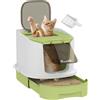 PawHut Lettiera per Gatti Chiusa con 2 Porte, Vassoio Estraibile, Paletta e Deodorante, in PP, 40.5x52.5x42.5 cm, Verde | Aosom Italy