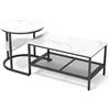 MISNODE Set di 2 tavolini moderni, tavolo rettangolare con tavolino rotondo, set di tavolini da salotto contemporanei con motivo finto marmo (nero)