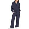 Generic Tuta da allenamento da donna, elegante, per il tempo libero, in cotone, lunga, casual, da jogging, senza cappuccio, set da 2 pezzi, con gamba larga, Blu marino, S