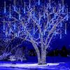 Kwaiffeo Decorazione natalizia per esterni, 30cm 10 Tubi LED Luci Della Pioggia di Meteore Interno, Impermeabili per Natale Halloween Albero di Natale Matrimonio, Giardino Finestra, Blu