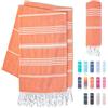 LAYNENBURG Set di 2 telo mare premium con frange annodate a mano - 100% cotone Telo fouta hammam 95x180 cm - OEKO-TEX 100 - telo hamam grande - asciugamano sauna e pestemal (Coral)
