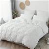 Jemiipee Completo Copripiumino Matrimoniale con Pompon, Parure Sacco Copri Piumone Tinta Unita Microfibra Set Biancheria da Letto, 1 x Copripiumino 220x240 cm e 2 x Federe 50x75 cm, Bianca