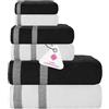 CASA COPENHAGEN Solitaire Mix Asciugamano Asciugamano in Cotone Egiziano 600 gsm per Hotel, Spa, Cucina e Bagno Set da 6 Pezzi con 2 Bagni, 2 Mani, 2 Salviettine - Bianco brillante + Nero