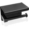 Dolvhin® Porta Carta Igienica Senza Forare con Mensola | Moderno Portacarta Adesivo in Acciaio Inox | Porta Rotolo Per WC e Bagno | Nero opaco