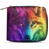 Dngkaoje Portafogli bifold con cerniera per uomo pochette in pelle PU con più slot per carte di credito organizzatore casual per denaro, Lupo freddo colorato, L4.9xW1xH4.2 inches