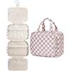Narwey Beauty Case da Grande Viaggio, Beauty Case da Appendere per Donna Uomo,Borsa da Toilette da Travel Kit Viaggio, Grande Trousse Pochette Trucchi Donna (Scacchiere Rosa Polvere (Grande))