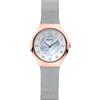 BERING Solar 14427-060 Orologio da polso da donna, cassa in acciaio inossidabile color oro rosa da 27 mm e quadrante bianco, cinturino in maglia milanese, vetro zaffiro, 5 ATM