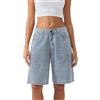 LYSINK Pantaloncini da donna al ginocchio in denim larghi tinta unita vita bassa gamba larga jeans bermuda con tasche casual jorts, 05 Blu chiaro, XL