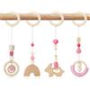 BINYI Palestrina Neonato Montessori Arco Giochi per Passeggino da Appendere 4 Pezzi Giocattoli di Legno per Bambini Pieghevole Gioco Auto Neonato Baby Gym con Ciondolo in Legno (Rosa)