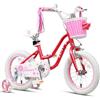 Glerc Daisy - Bicicletta per bambini da 16 pollici, età 4, 5, 6, 7 anni, con ruote stabilizzatrici, cestino e stelle filanti, colore rosso