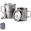 Odoland Titanium Camping, tazze in titanio da 750ML e 420ML, tazza da caffè in titanio da campeggio con coperchio e forchetta, manico pieghevole per campeggio, escursioni, viaggi e zaini in spalla