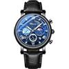 Avaner Orologio impermeabile multifunzionale al quarzo da uomo: movimento al quarzo analogico,cinturino in vera pelle,quadrante a 3 occhi,lancette luminose,calendario/cronometro disponibile, Nero ,