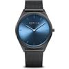 BERING 17039-227 Orologio unisex al quarzo, orologio da polso con cassa in acciaio inossidabile nera da 39 mm, quadrante blu, cinturino in maglia milanese, vetro zaffiro, 3 ATM