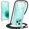 Coiwxmoi Cover per Honor 400 Lite con Cordino 6,7,Trasparente Custodia con Laccio Tracolla Corda Catena Cinghia,Ultra Morbido Silicone TPU Antiurto Case per Honor 400 Lite, Nero