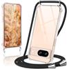Coiwxmoi Cover per Google Pixel 8 con Cordino 6,17,Trasparente Custodia con Laccio Tracolla Corda Catena Cinghia,Ultra Morbido Silicone TPU Antiurto Case per Google 8 5G, Nero