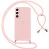 Oelrstfe Cover per Samsung Galaxy S21 Plus 5G con Cordino,Custodia Silicone Morbido Sottile con Motivo Cuore e Collana Laccio Tracolla,Antiurto Antigraffio Corda Collo Regolabile Protettiva Case,Rosa
