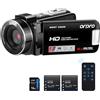 ORDRO Videocamera B320 1080P con scheda da 16 GB, zoom digitale 18x, visione notturna, schermo girevole a 270°, fotocamera Full HD 1080p 30 MP, 2 batterie nere