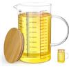 Votoko Brocca Dosatrice in Vetro, 1000 ml Caraffa Graduata, Resistente Vetro Borosilicato, con Scala Precisa+Coperchio+Manico, per Cottura Cucina Laboratorio