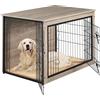 Yaheetech Gabbia per Cani Kennel Tavolino Armadietto con Doppie Porte Gatti a Rete in Legno da Interno (Grigio, 96 x 65 x 67,5 cm)