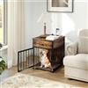 GYMAX Gabbia per Cani 2 in 1, Tavolino Laterale, con Stazione di Ricarica, Cassetto, in Metallo, Porta a Blocco, Cuccia Interno per Camera da Letto per Animali Domestici Piccoli e Medi, Industriale
