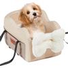 VEVOR Seggiolino da Auto per Cani di Piccola Taglia 8kg, Rialzo per Cani, Guinzaglio con Clip, Cinghie Regolabili, Cuccia per Animali Domestici con Bracciolo Centrale, Marrone Chiaro