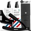 Sapiens Kit Rasatura Uomo con Rasoio a Mano Libera - Rasoio per Barba Nero, 125 Lamette, Gel da Barba Trasparente, Crema Idratante Dopobarba, Stencil Guida Contorno