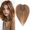 Benehair Topper Capelli Veri Donna 8x11cm Extension Capelli Veri Clip Capelli Umani Toupet Capelli Lisci Naturali, 21g 28CM Marrone Chiaro #06