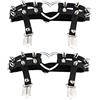 alisikee 2 giarrettiere regolabili a forma di cuore con clip antiscivolo, giarrettiera elastica con borchie per coscia per feste di Halloween e cosplay, nero, taglia unica
