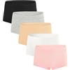 INNERSY Mutande Boxer Ragazza Cotone Culotte Bambina Vita Media 8-16 Anni Boyshort Comodi Pacco da 5 (S, Nero, Beige, Grigio, Rosa, Bianco)