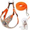 FOSDICK Pettorina Cane Taglia Piccola Media, Regolabile Pettorine per Cani, Morbido e Traspirante Pettorina per Cani, Set Pettorine y Guinzaglio per cani, Fiori Arancioni, L