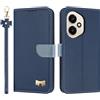 TAUYN Custodia per Honor 400, PU Pelle Flip Cover Antiurto TPU Custodie, Slot per Schede & Supporto Funzione, con Cordino -Blu Scuro