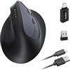 Wowssyo Mouse wireless ergonomico 3 modalità [Bluetooth 5.2, 2.4G, cablato] Wireless verticale, mouse ricaricabile senza fili 1200/1600/2400/3200/6400/9600 DPI, batteria ricaricabile, 6 tasti, PC/Mac grigio