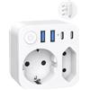 SUDEERY Adattatore da viaggio, adattatore di alimentazione, spina con 4 USB (2 tipo C) (EU to IT)