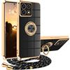 XCYYOO Cover per Xiaomi Redmi Note 13 5G con Cordino, Custodia Redmi Note 13 con Tracolla, Elettrolitica Antiurto Case 360°Metallo Ring Kickstand Litetettiva Auto,Cover Redmi Note 13 5G Silicone cord -Nero