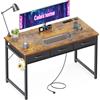 Coleshome Scrivania con Cassetti, 120x48 cm Scrivania Ufficio con Portacuffie, Scrivanias Salvaspazio con 2 Prese e 2 Porte di Ricarica USB per l'Ufficio in Casa, Marrone