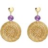 Vera Navarro Handmade VERA NAVARRO - Orecchini Mandala Intrecciati in Vegetale Oro con Ametista - Ø 30 mm - Cerchi Dorati - 100% Naturale Fatto a Mano - Gioielli Artigianali - Disegno Esclusivo
