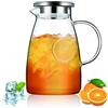 Kyraton 1.5L caraffa acqua con coperchio rimovibile, bottiglia di vetro trasparente per bevande calde e fredde, brocca acqua vetro borosilicato resistente al calore facile da pulire