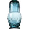 BestAlice Set di caraffa per acqua e bicchiere, 750 ml, stile vintage, caraffa in vetro con tazza, caraffa per acqua da notte in vetro trasparente, blu