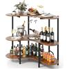 COSTWAY Tavolo da Bar 120 x 66 x 102 cm, Portabottiglie Vino a 3 Ripiani con Portabicchieri e Mensole di Stoccaggio, Isola Cucina Industriale per Bistro (Marrone)