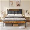Bealife Letto imbottito 140x200cm, struttura letto in legno e metallo Piattaforma imbottita Letto matrimoniale con supporto testiera a doghe in legno (Grigio scuro)