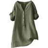Generic Camicie estive da donna in garza increspata in lino vestibilità ampia tinta unita button down cotone 2025 top manica 3/4 colletto in piedi manica 3/4 manica pura alta bassa abbigliamento boho frangia