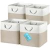 OrganiHaus Set di 4 Cubi Scatole Portaoggetti 33x33, Cestini Portaoggetti in Tessuto con Manici in Corda, Cubi Portaoggetti Pieghevoli per Libreria Kallax, Cestino per la Cameretta. Beige/Bianco