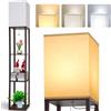 Aimosen LED Lampada da Terra in legno, Marrone Lampada da Pavimento con Ripiano, Retrò Lampada da Comodino con Paralumi e Lampadina E27 (3000 K-5000 K) per Soggiorno Ufficio Corridoio Angolo Camera da Letto