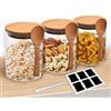 Gigmeta Set di 3 barattoli con coperchio e cucchiaio, da 540 ml, in vetro con coperchio in bambù, da cucina, ermetici