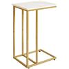 Aibiju Tavolino a Forma di C,Tavolino da Caffè per Studio, Lavoro, Industriale per Piccoli Spazi, Soggiorno, Camera da Letto, Moderna, Struttura in Marmo Bianco e Metallo Dorato, YD-TM051G