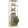 EasyComfort Colonna Bagno con 3 Ripiani in Legno di Bambù e Cesto Portabiancheria in Tessuto, 44x33x160cm