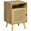 EasyComfort Comodino per Camera da Letto Stile Boho con Armadietto e Ripiano Aperto in Legno e Rattan, 39x35x60 cm