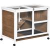 EasyComfort Conigliera a 2 Livelli con Casetta, Rampa e Vassoio Estraibile, in Legno di Abete, 91.5x53.3x73 cm, Marrone