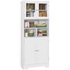 EasyComfort Credenza Cucina con 2 Armadietti e 3 Vani Aperti, Ante a Vetro e Ripiani Regolabili, 60x30x145.5 cm, Bianco